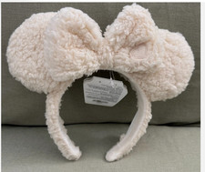 NEW Disney Parks Sherpa Ears Headband Heart Minnie Mouse Bow Soft Fuzzy White