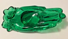 VTG Vaseline Glass Ladies Hand w/Flower Design on Wrist Emerald Green 5" Long