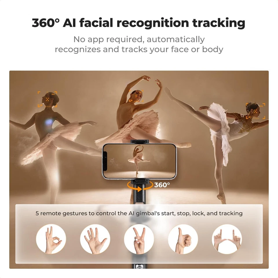 K&F CONCEPT 71" Face Tracking Tripod for iPhone Auto Face Tracking Selfie Stick - Image 2 of 4
