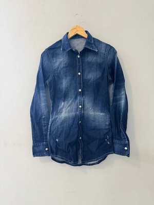 Dsquared2 Denim Shirt Blue Distressed Button Up Long Sleeve Made in Italy Size S