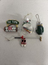 Golf Themes Christmas Ornaments Set of 4 Golf Bags Clubs Shoes Tees