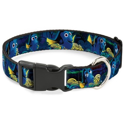Plastic Clip Collar Dory Poses/Swirls Blues/Yellows WIDE-Medium 16-23''