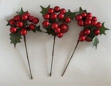 Lot Of 3 Christmas Holly Floral Craft Picks New W/Tags