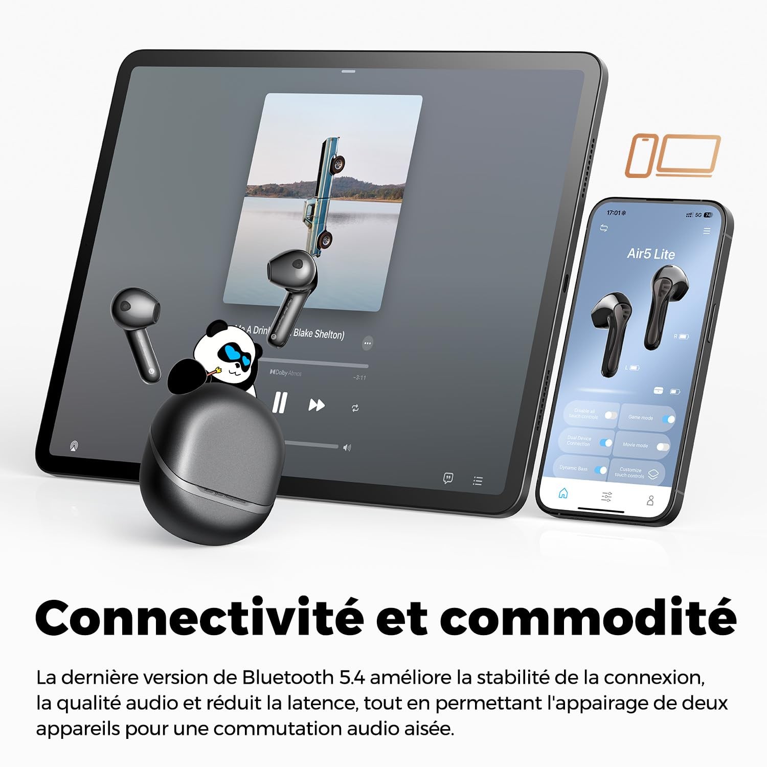 Écouteurs sans fil Air5 Lite Bluetooth 5.4 noir avec audio haute résolution