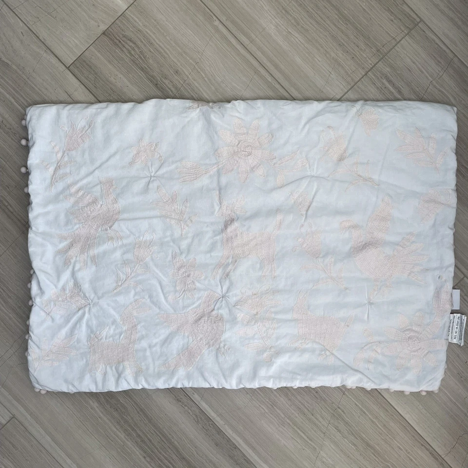 Restauración Hardware Botánica Bordado Niño Edredón Cuna Pom Pom Pequeños Defectos Foto 2 de 4