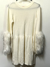 Cat & Jack Girl's Ivory colored Sweater Dress w Faux Fur Sleeves SZ XL 14/16