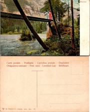 Postcard Blaiese Scenic Bridge Over River with Women in Traditional Dresses