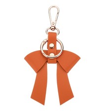 PU Leather Bow Keychain Cute Bow Key Ring for Women Orange