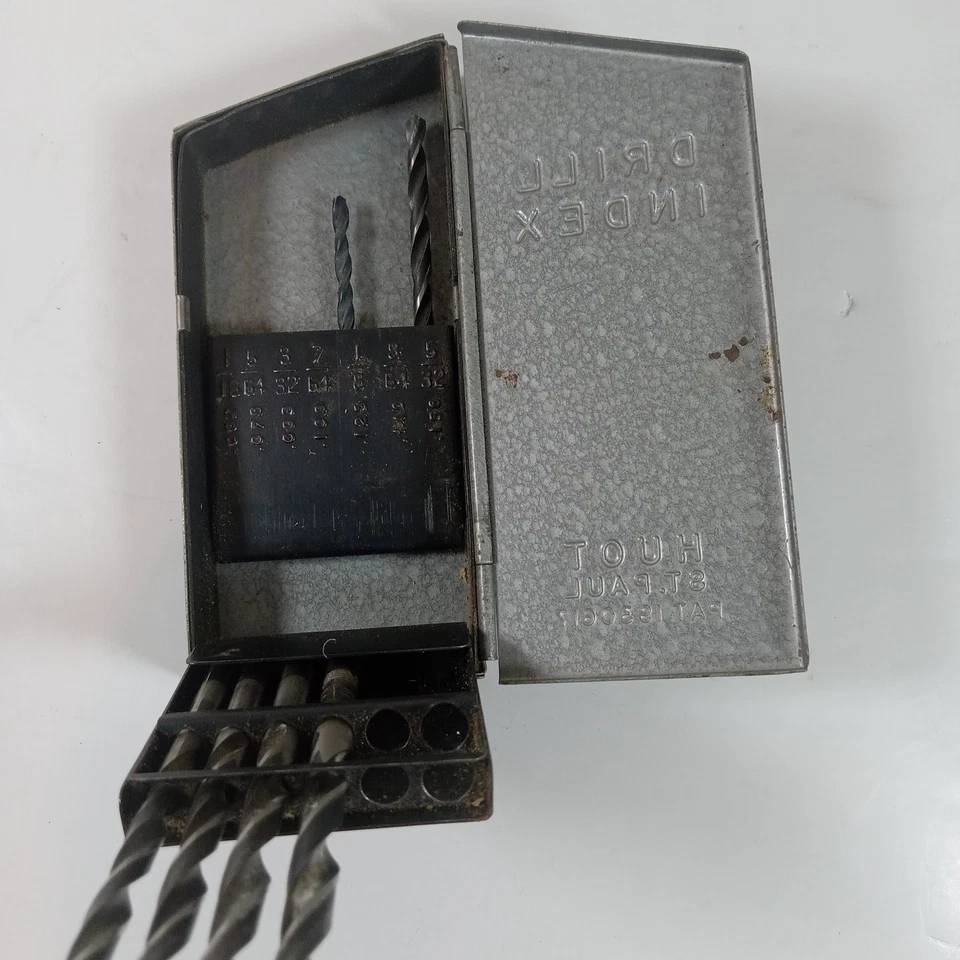 Vintage HUOT Craftsman Drill Index with 6 Bits Metal Case Made In USA - Image 3 of 4