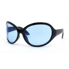 Men's Oversized Black Frame Blue Lens Butterfly Sunglasses UV Protection Fashion