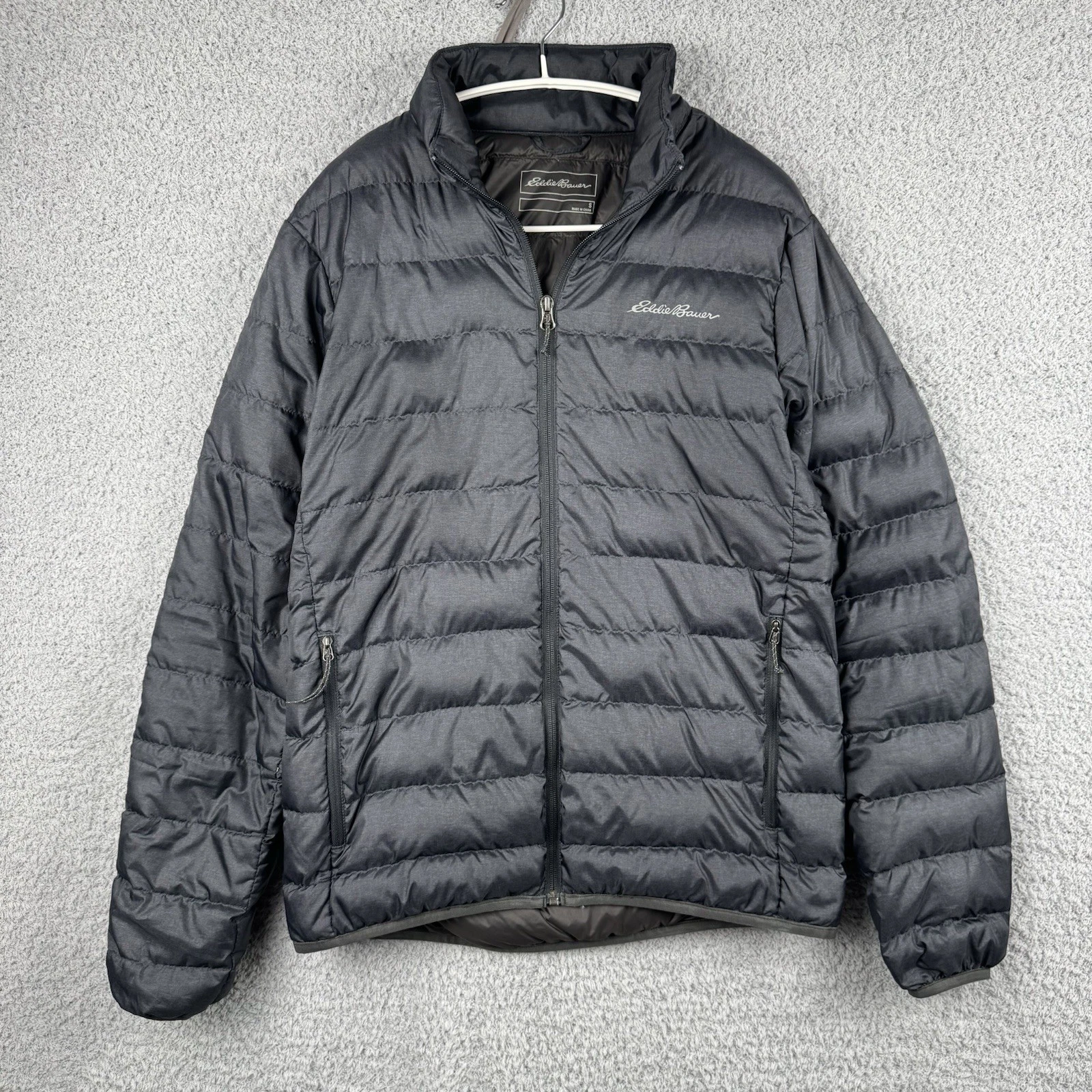 Eddie Bauer Jacket Mens Small Gray EB650 Down Puffer Hooded Hiking Outdoors