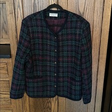 Alfred Dunner Vintage Wool Green Red Plaid Tartan Blazer Academia Jacket wmns 20