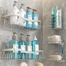 Adhesive Shower Caddy, No Drilling Bath Organizers 5 Pack, Rustproof Shelves ...