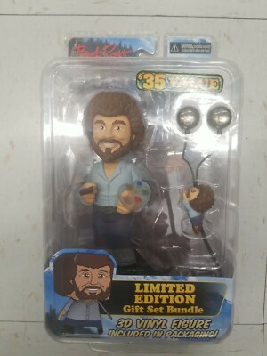 NECA Bob Ross Limited Edition Gift Set Bundle 3D Vinyl Bobblehead Painter