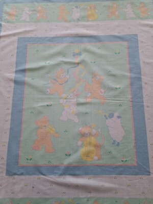 Crib Quilt Panel Animals Playing Music And Dancing Around The Maypole 44''×34''