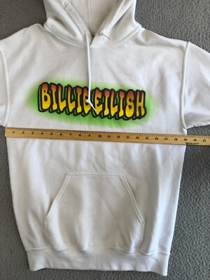 Billie Elish Sweater Women's Small White Hoodie Long Sleeve Air Brush  Graphic