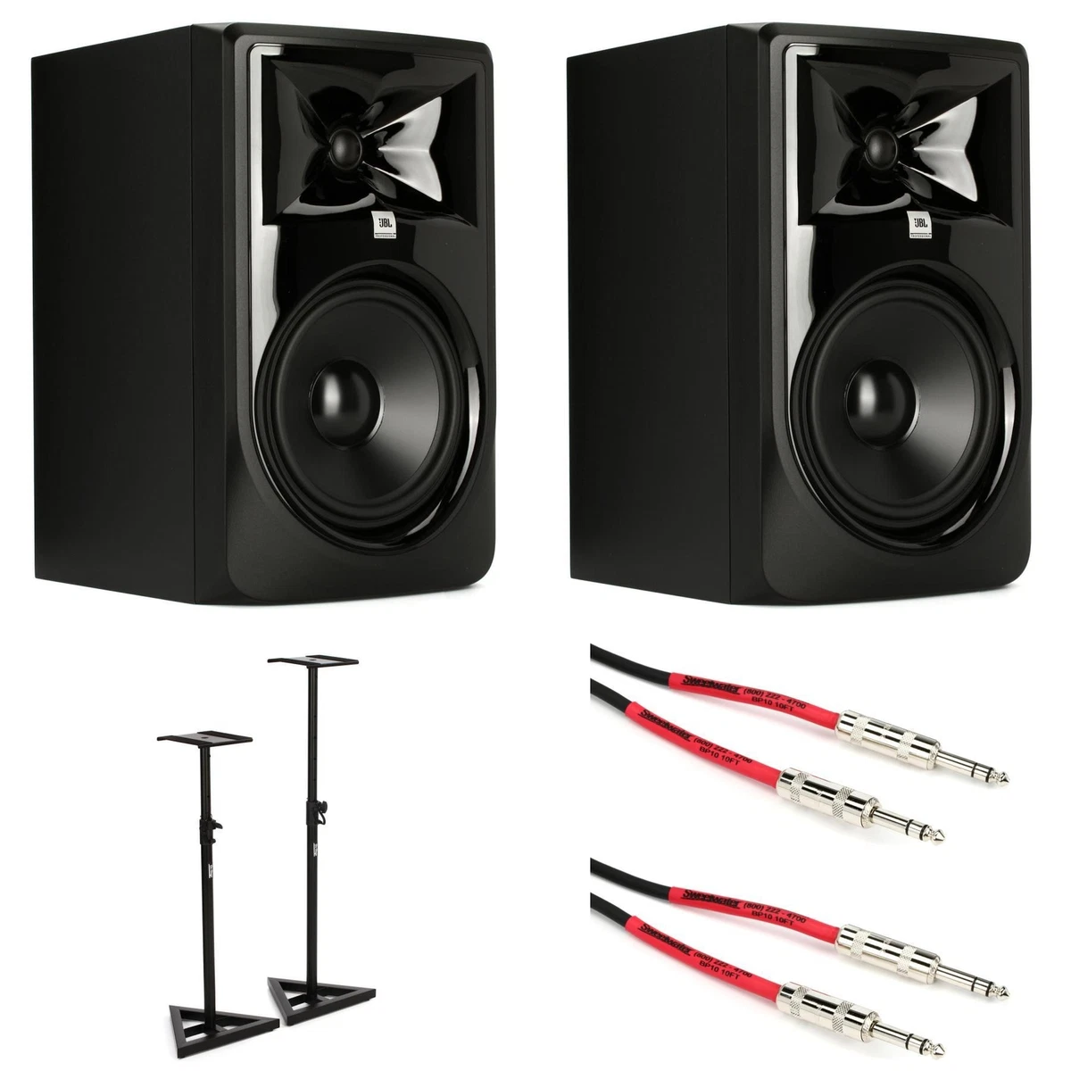 JBL 308P MkII 8 inch Powered Studio Monitor Pair with Stands and