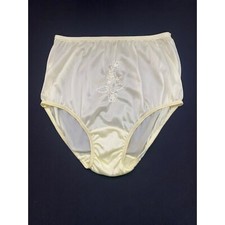 Vintage Large 100 Nylon Panties with Floral Embroidery Yellow Mushroom Gusset