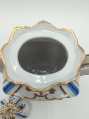 Lrg. Antiq. French Porcelain Coffee Pot Hand Paint Floral & Gilded Fancy Scallop - Picture 13 of 24