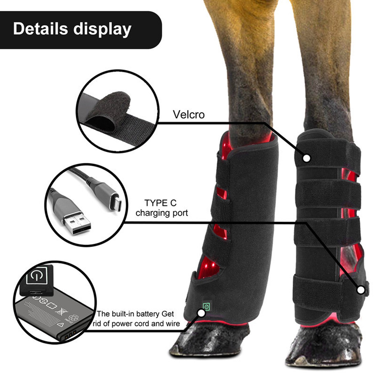 Wrap LED Thérapie Rouge Pour Jambes De Cheval – Neuf, Taille Unique, Noir