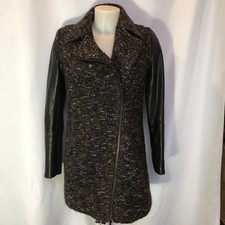 Club Monaco Womens Black/grey Jacket Size S/m Leather Sleeved