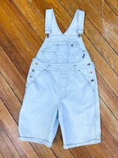 90s Y2K Overalls S/M SQUEEZE Light Wash Denim Jean Overall Shorts Relaxed Baggy