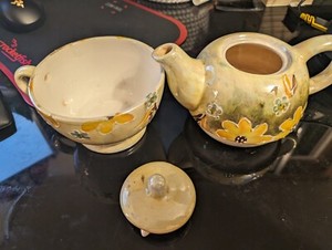 3 piece porcelain tea pot set, cup lid and cover, hand painted flowers design