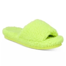 INC Citron Green Faux Shearling Slippers - Size 6