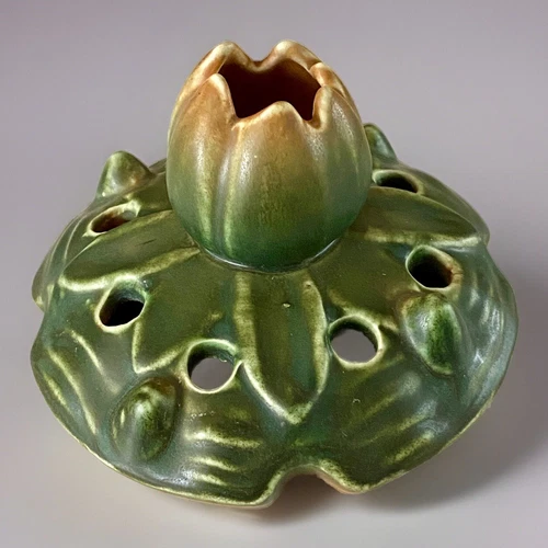 Antique Weller Pottery Lotus Bloom Flower Frog 1920s ~ Weller Ware ~ Green