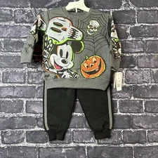 Mickey Mouse 12  Months Disney Halloween Sweatshirt & Jogger Pants Skeleton