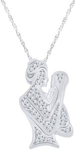 Authentic Simulated Diamond Mom & Child Love Pendant Necklace 14K Gold Plated Sterling