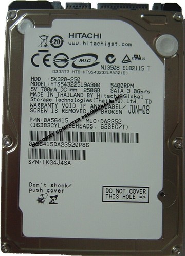 Hitachi 320GB 5400RPM HDD 2.5インチ Hitachi 320GB HTS543232L9A300 5400RPM SATA 2.5