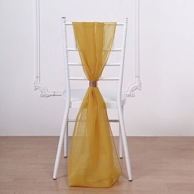 5 Mustard Yellow Premium Chiffon Wide CHAIR SASHES Wedding Reception Decorations