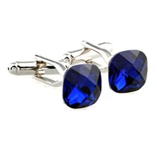 Blue Square Crystal Cufflinks Pair in a Presentation Gift Box & Polishing Cloth 