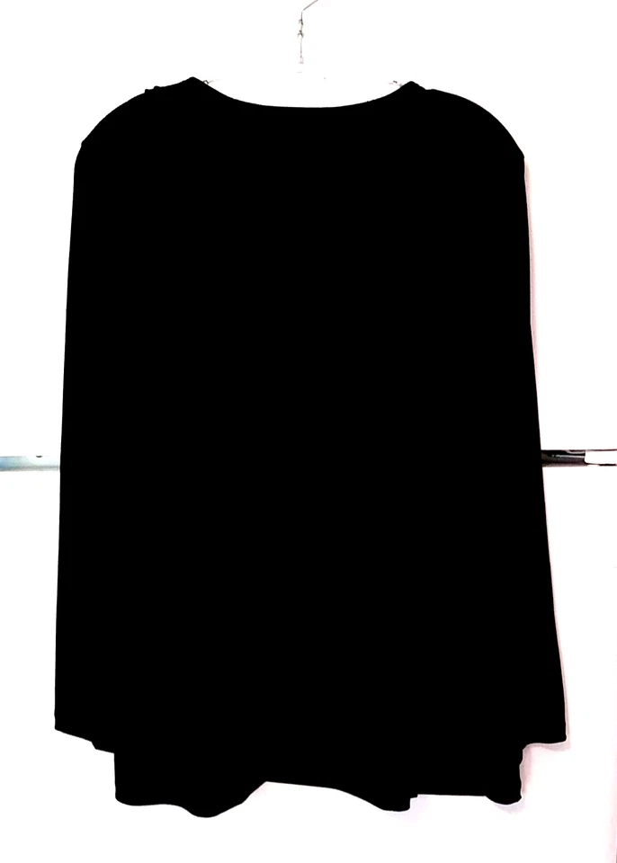 TOP TÚNICA MUJER SUSAN GRAVER NEGRO MANGA LARGA ESCOTE CON VOLANTES TALLA GRANDE 1X Foto 3 de 4