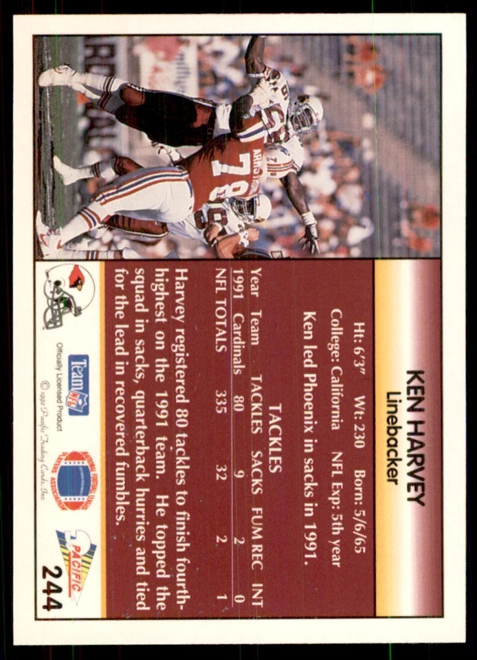 1992 Pacific Ken Harvey Football Cards #244 - Image 2 of 2