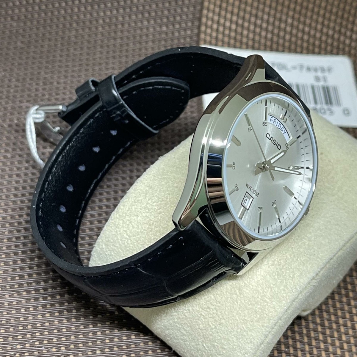 Casio MTP-1370L-7A Analog Silver Dial Black Leather Strap Men