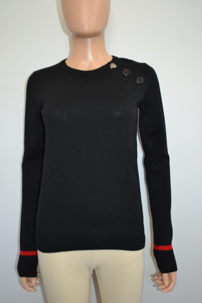 Maglione lana Saint Laurent nero con polsino a righe rosse taglia XS