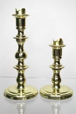 Vintage Baldwin Heavy Shiny Brass Taper Candlesticks with Inserts 7.5" & 4.75"
