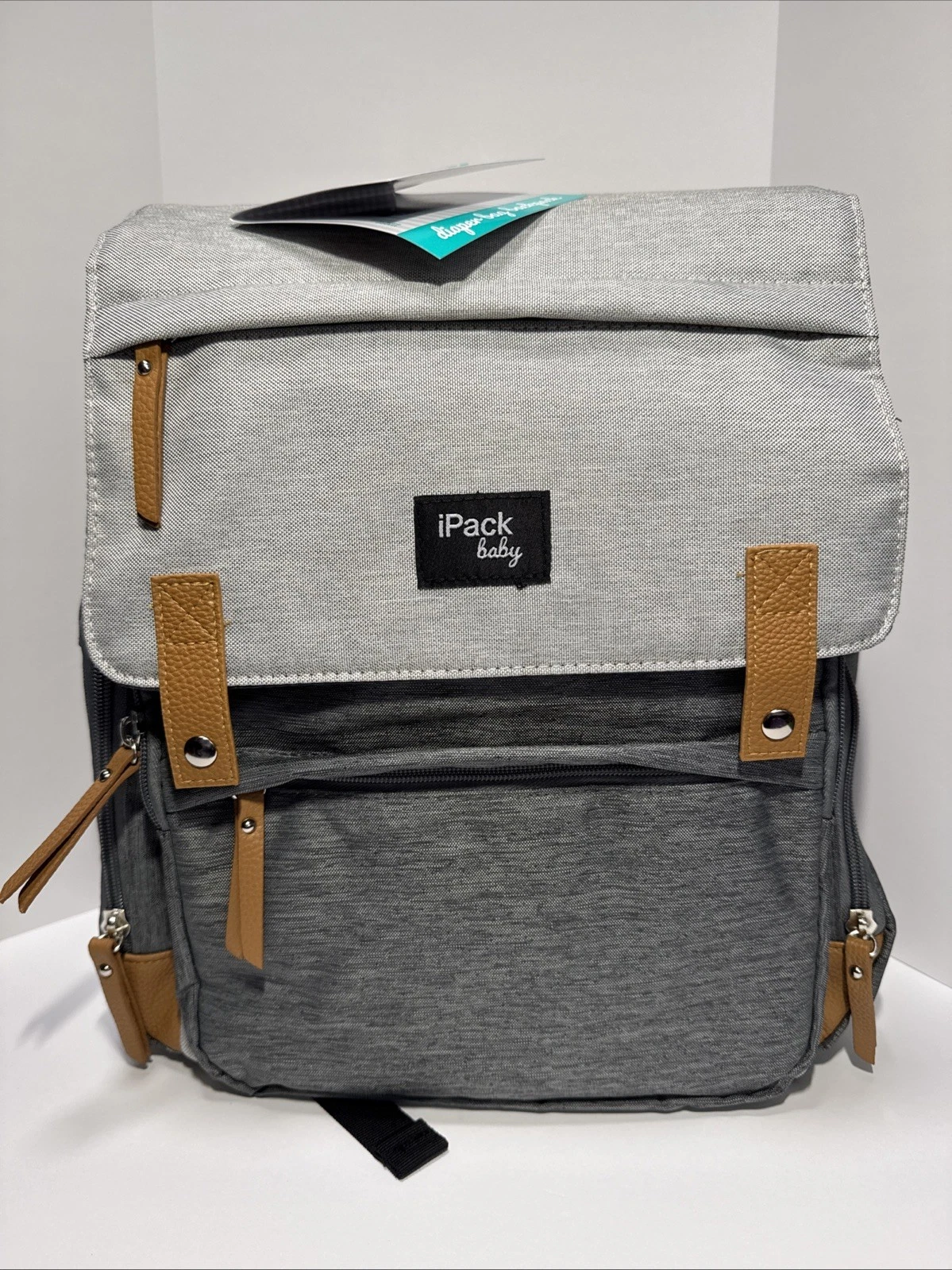 IPack Carry All Backpack Diaper Bag, Gray, Multi Pocket, Includes Changing Pad +