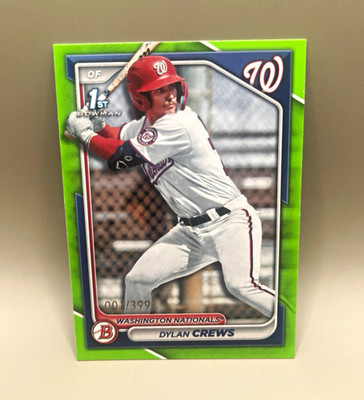 Topps 2024 Bowman Prospects Dylan Crews BP-23 Neon Green 1/399 Nationals (RC) !!