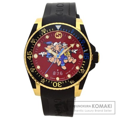 GUCCI 136.3 Dive Three Little Pigs Uhr GP Gold Herren Gebraucht