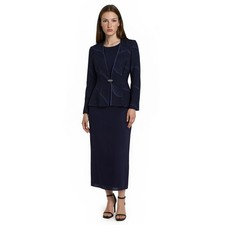 R M Richards Maxi Dress Jacket Set Women's Size 8P Petite Navy Glitter Evening