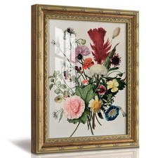 13x16 Inch Glass Gold Framed Wall Art, Vintage Botanical Floral Canvas Painti...
