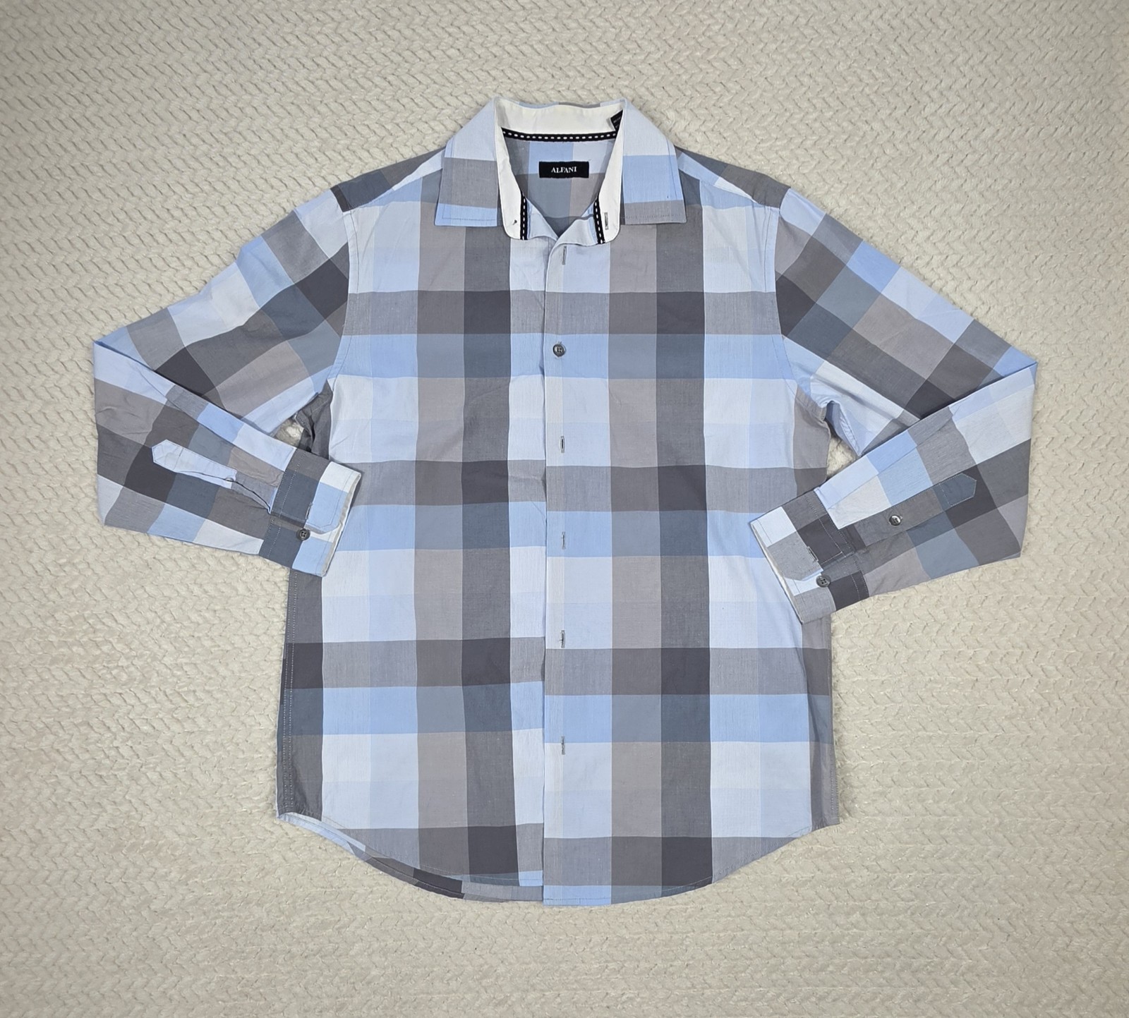 Alfani Men’s Plaid Button Up Shirt Size Small Blue Gray Long Sleeve 100% Cotton