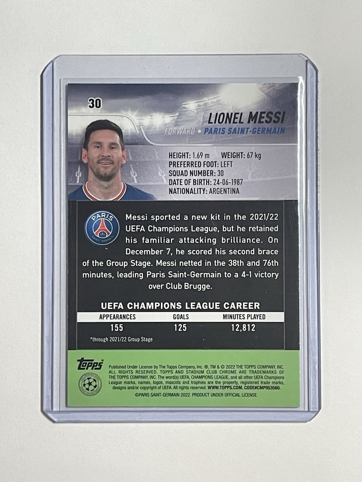 2021-22 Topps Stadium Club Chrome Uefa Champions League - Lionel Messi #30 view 2