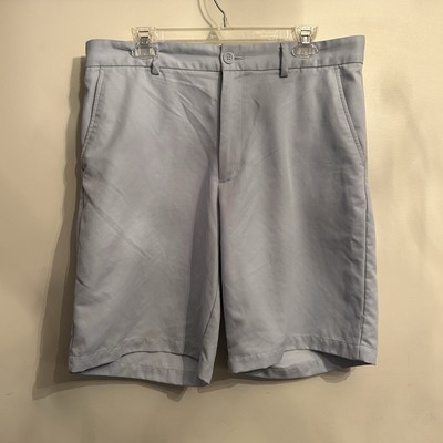 Greg Norman For Tasso Alba Men s Flat Front Chino Golf Shorts Logo Blue 34 