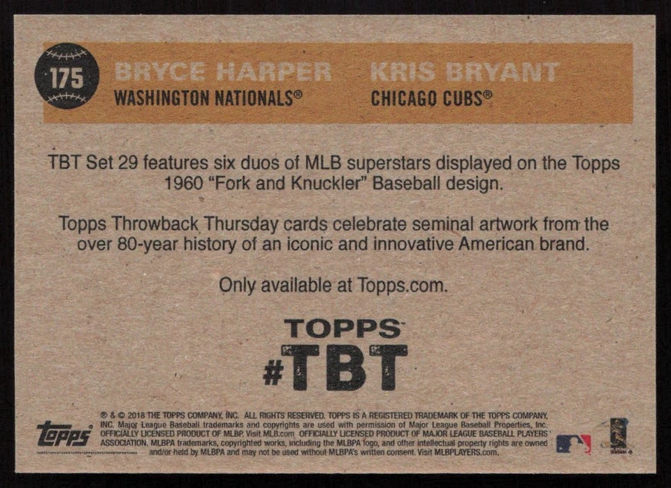 Bryce Harper / Kris Bryant 2018 Topps Throwback Thursday #175 - - Image 2 of 2
