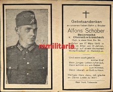 Sterbebild WWII Obergefreiter Warzenbach Gren. Regt. Hamm Sandweiler Luxemburg