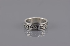 Sterling Silver 6mm Over Under Oval Link Oxidized Band Ring 925 Sz: 7